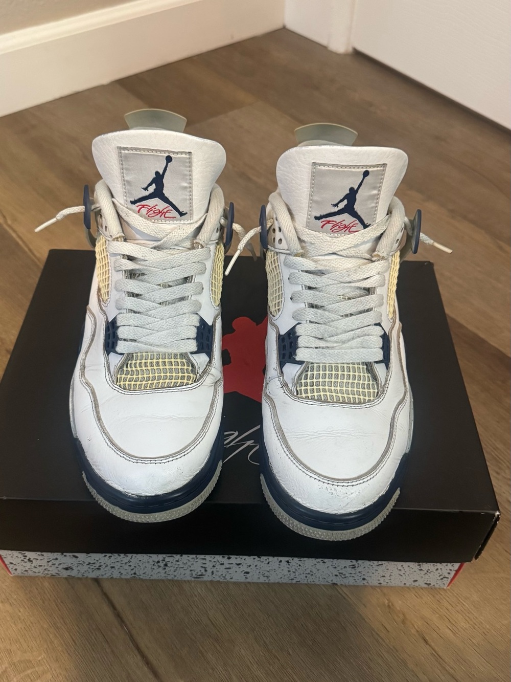 Nike Kids White and Navy Air Jordan 4 Styled Sneakers